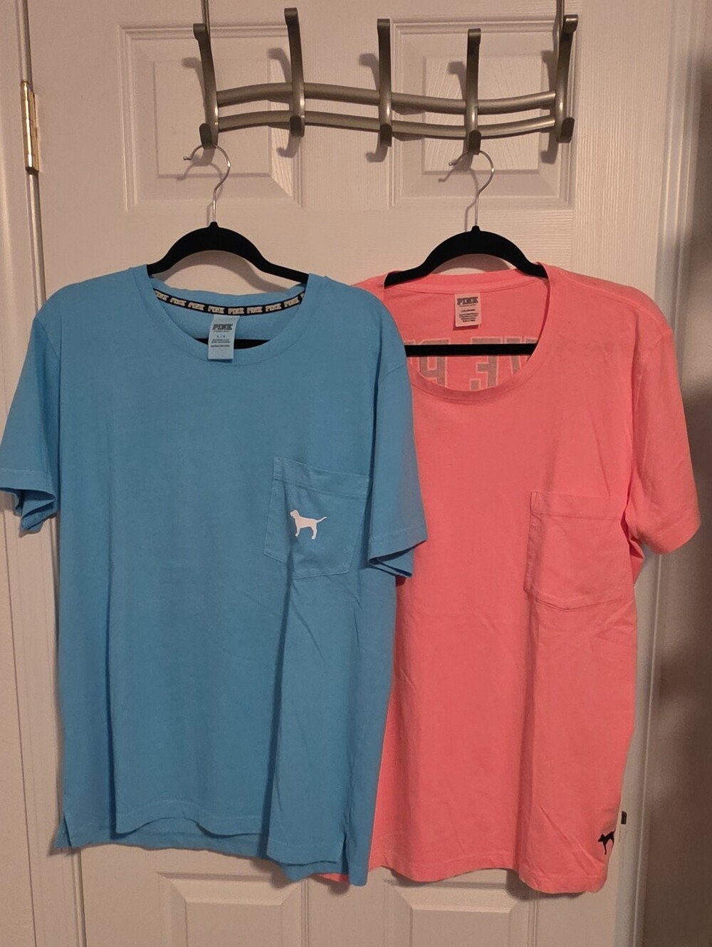 2 PINK Victoria's Secret Tshirts Sz L Blue And Orange - Picture 2 of 15